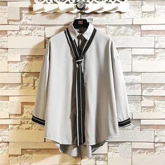 Spring Autumn Popular INS Short Sleeves Japanese Style Casual Shirt Men's Loose-Fit White Collar Button-Up Top for Summer