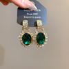 Silver Needle Rhinestone Oval Stud Earrings: Retro & Elegant, High-End Feel for Women