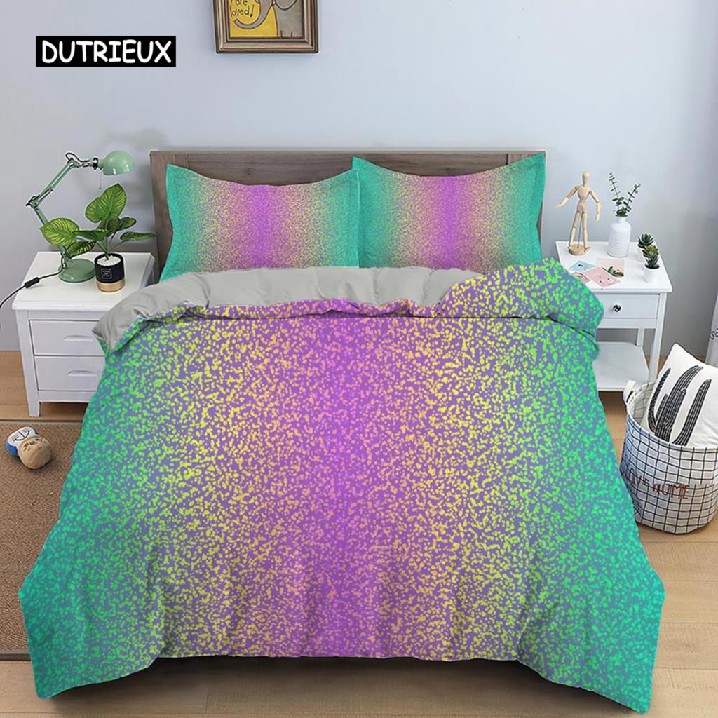 Regenbogen Bettbezug Set für Mädchen Regenbogen Stern Bettwäsche Set Mädchenhaft Glitzernd Doppel Queen King Size Weich und Bequem Bettdeckenbezug
