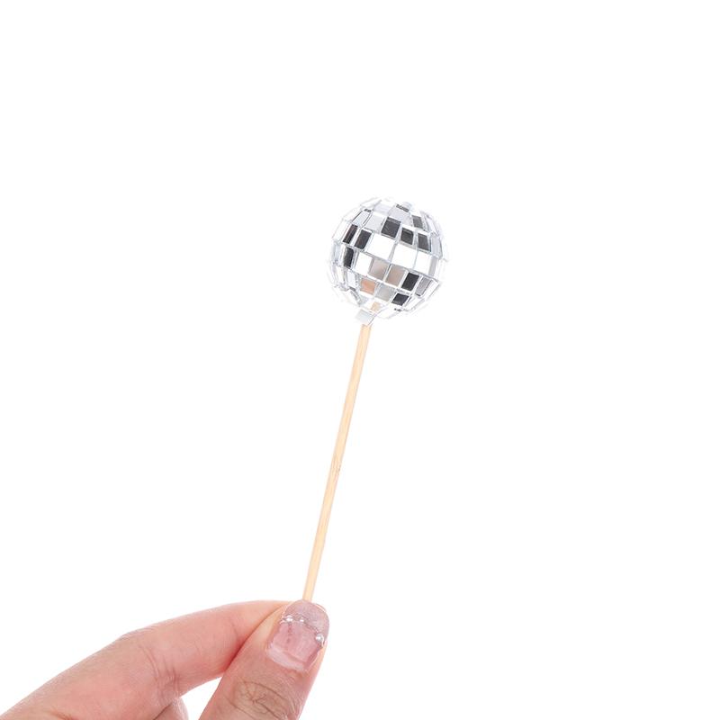 10Pcs 2/3Cm Shiny Mirror Balls Cake Topper Cupcake Toppers With Wooden Sticks Birthday Wedding Dance Party Cake Decoration