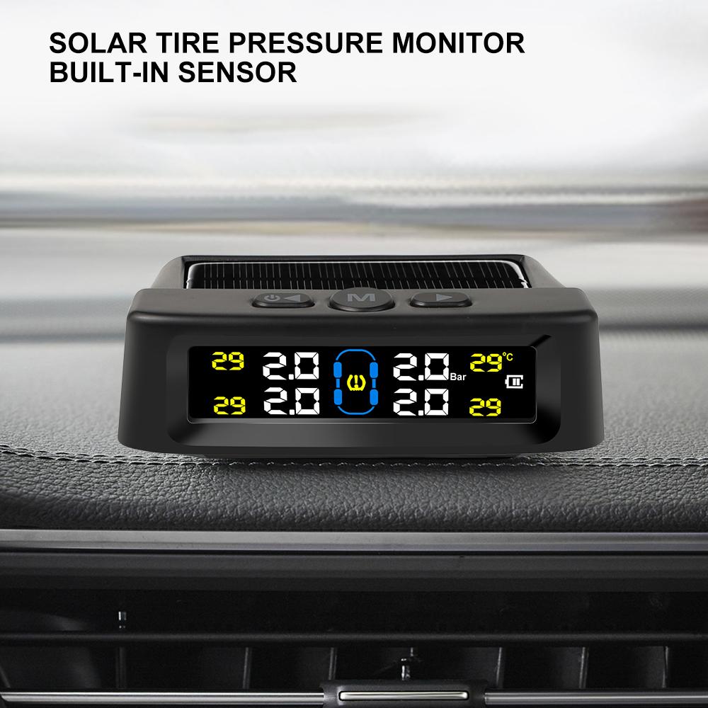 Dispositivo de alarma de presión de neumáticos para automóvil con sistema TPMS solar, pantalla digital colorida y 4 sensores externos, advertencia de temperatura y presión de neumáticos