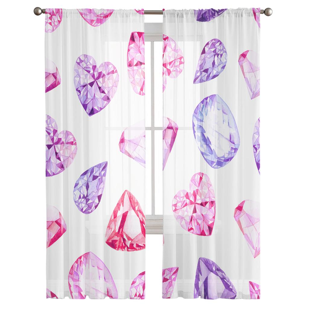 Rosa Akvarell Diamant Fönsterbehandling Tyll Moderna Skira Gardiner för Kök Vardagsrum Sovrumsgardiner Dekoration