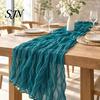 Rustic Wedding Table Decor Cheesecloth Runner, Boho 35 x 118 Inches Soft Gauze Runner for Parties Solid Color Wrinkled Party Bridal Shower Elegant