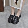 Round Head Female Spring First Layer Cowhide Metal Buckle Shallow Mouth Single Shoes Small Leather Shoes College Style Female Flat Shoes