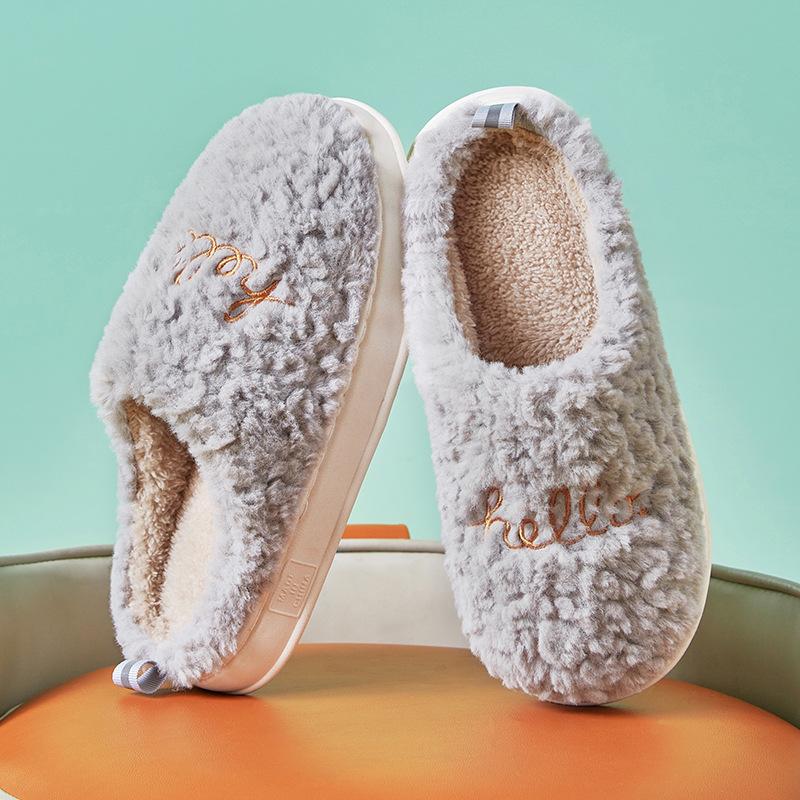Winter wear non-slip fluffy slippers cotton mop thickened warm indoor cotton slippers
