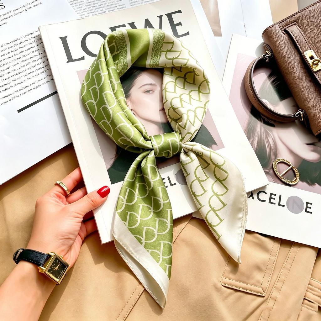 Autumn and winter Maillard cashew square scarf silk scarf women's shirt versatile neck small scarf tied hair decorative scarf