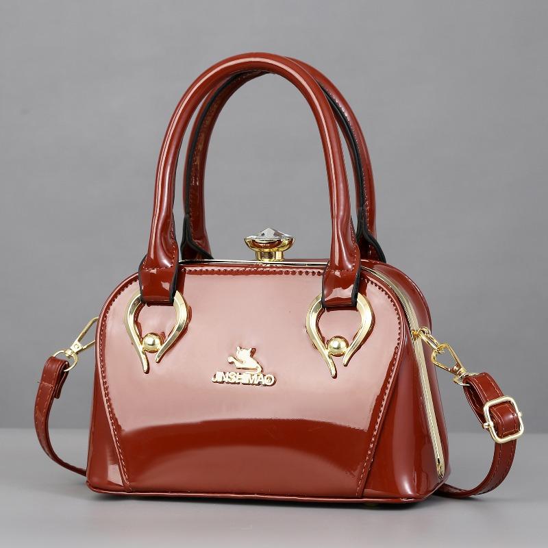 Glossy Leather Handbag Women's Shoulder Bag Fashion Lady's Brand Shopping Crossbody Bag Elegant Diamond Steel Clip Women's Bag