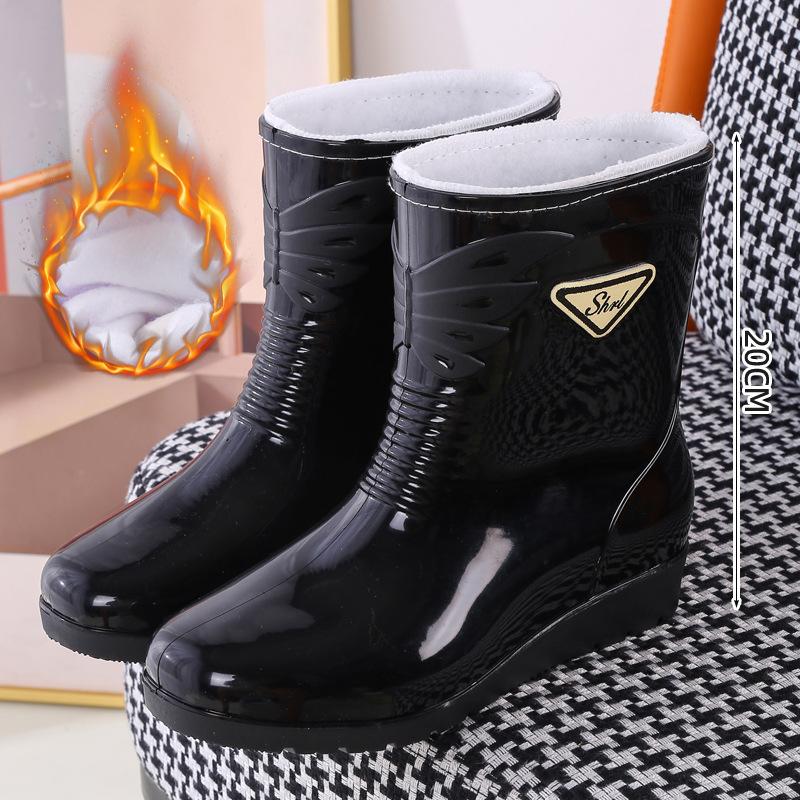 Medium Tube Rain Shoes Women's Water Skiing Shoes Water Glue Shoes Fashion Rain Boots Wear Winter Warm Women's Water Boots Overshoes