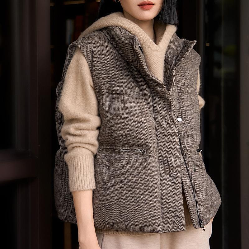 White goose down silhouette stand-up collar vest down jacket autumn goose down jacket