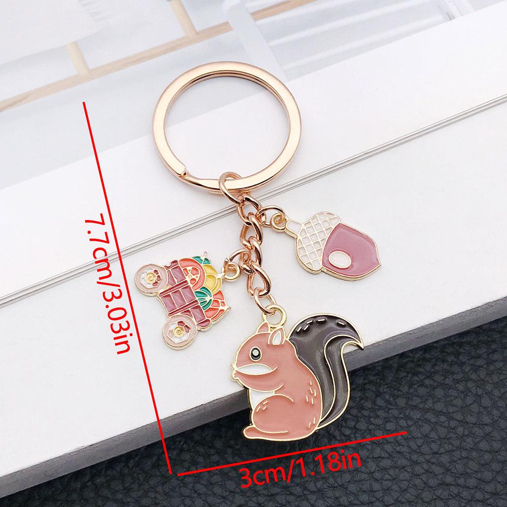 Autumn Harvest Squirrel Pine Cone Keychain Pendant