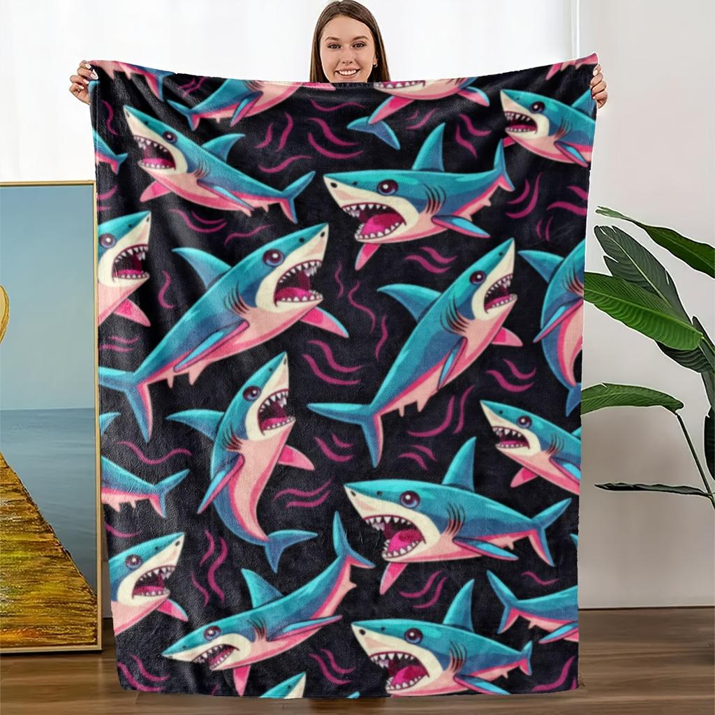 Gemütliche Flanelldecke im Haifisch-Design - Weich, Atmungsaktiv, 100% Polyester mit Lebendigem HD-Digitaldruck, Ganzjahreskomfort für die Familie