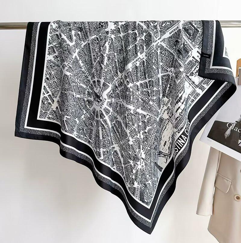 Print Satin Silk Square Scarf Hijab Women Bandana 90Cm Headscarves Neckerchief Ladies Muffler Shawl Wrap Foulard Headband