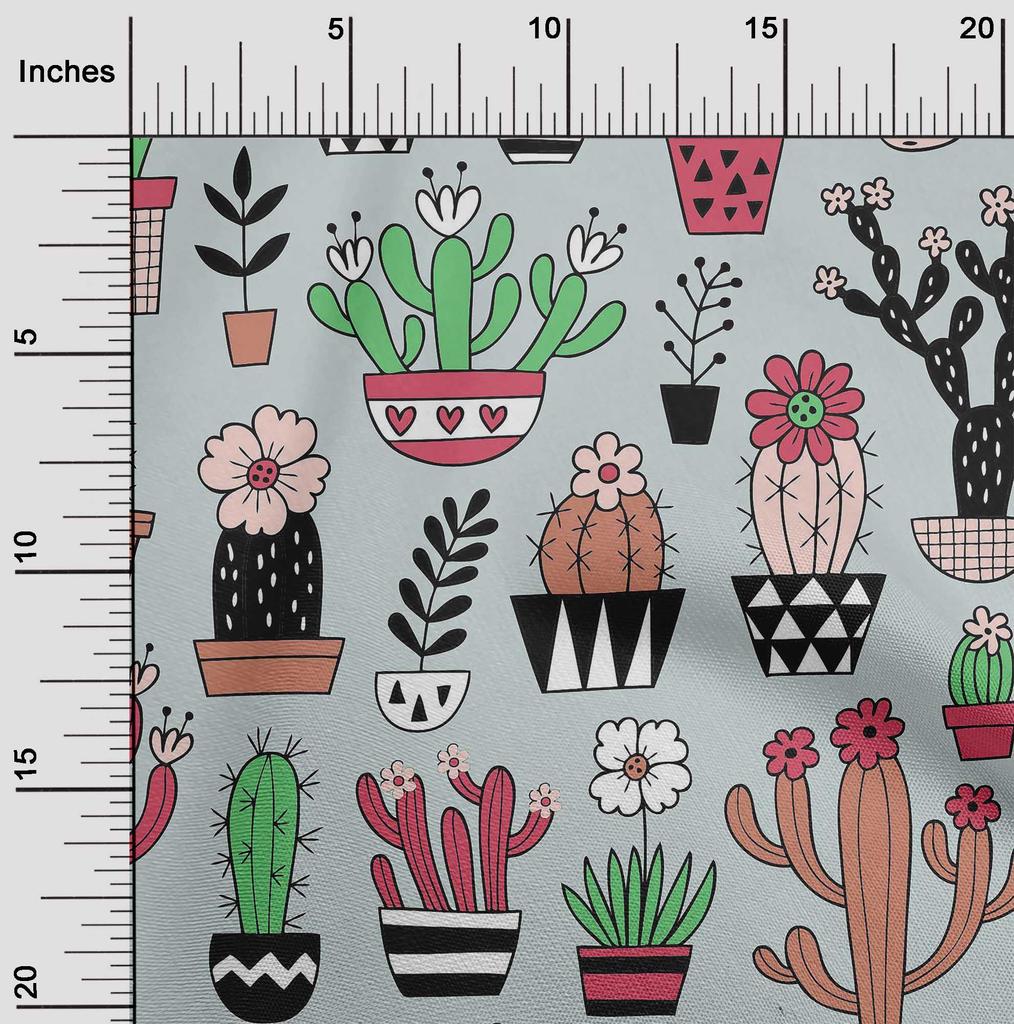 oneOone Cotton Flex Dusty Green Fabric Cactus Diy Clothing Quilting Fabric Print Fabric By Yard 40 Inch