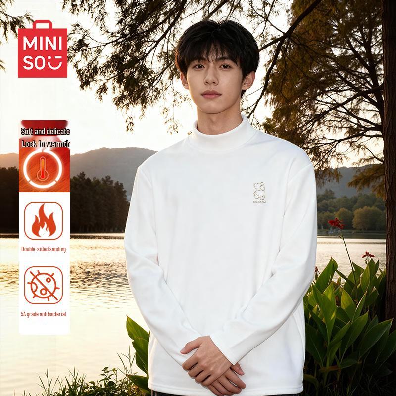 MINISO Men's Fleece-Lined Thermal Long-Sleeve T-Shirt