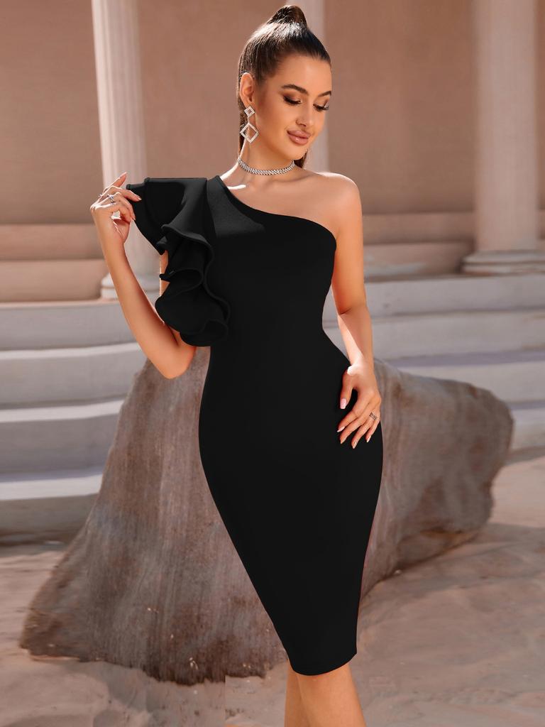Amazon's New Dress Dress, European and American Sexy and Fashionable Night Show Slanted Shoulder Single-neck Sleeveless Women's Dress