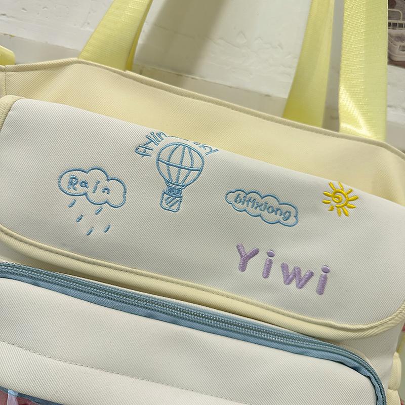 Large Capacity Shoulder Bag Student Book Bag Color Block Crossbody Bag