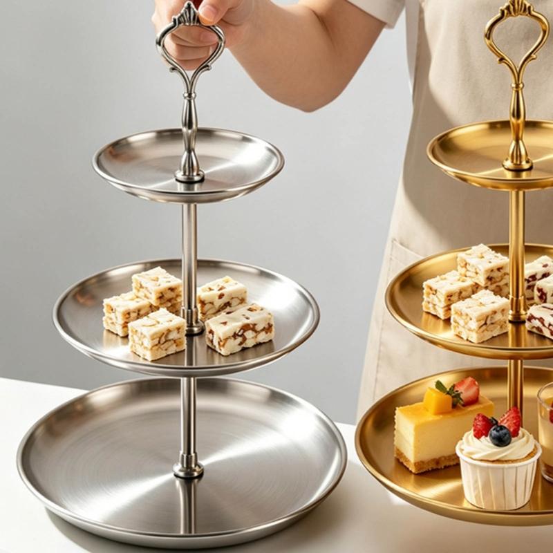 3 Tiers Metal Dessert Platters With Stable Base Display Stands Serving Tray For Wedding Receptions And Home Use