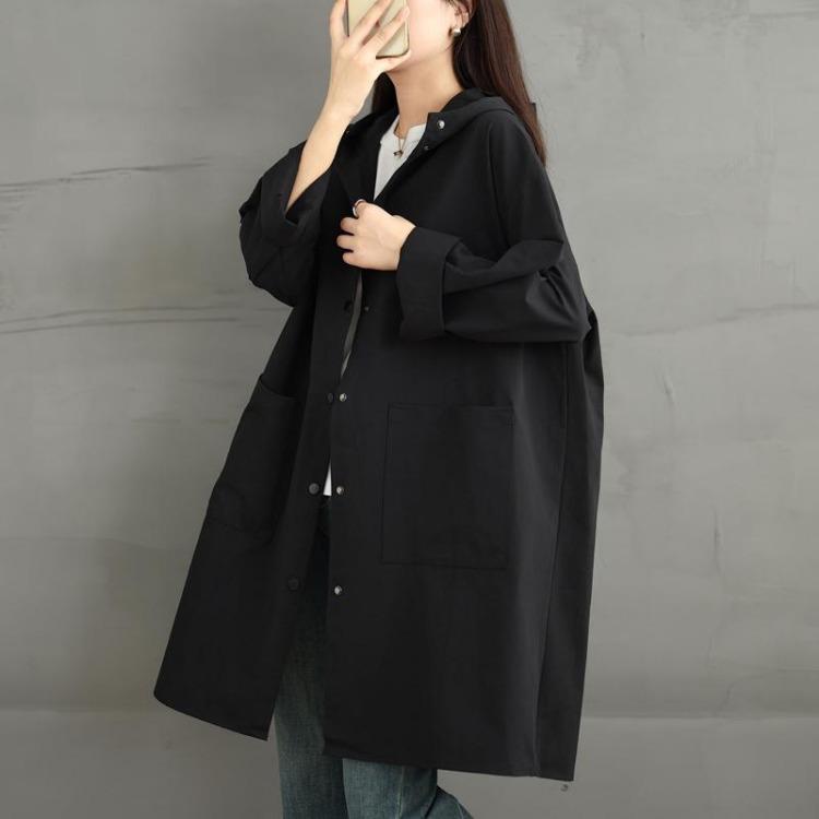Loose Hooded Casual Trench Coat Long Sleeve Jackets Plus Size Women Autumn Winter Outerwear