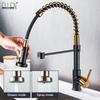 Deck Mounted Flexible Kitchen Faucets Pull Out Mixer Tap Black Hot Cold Kitchen Faucet Spring Style with Spray Mixers Taps E9009