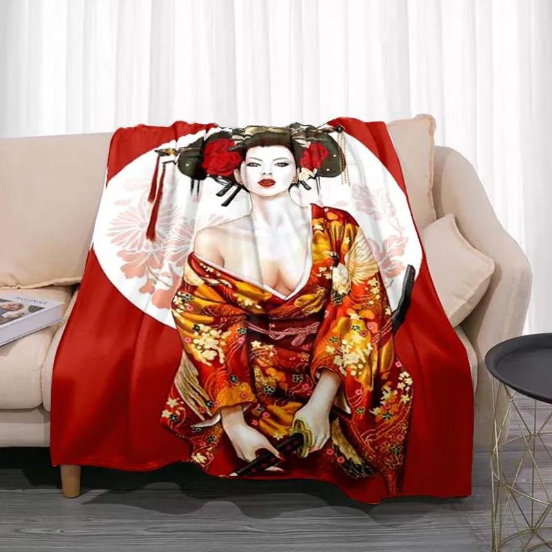 Japanese Geisha Printed Blanket for Sofa Bed Travel Camping Living Room Office Conditioning Blanket for All Seasons Gifts