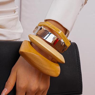 European & American Cross-border Halo Resin Wood Bracelet: Exaggerated, Luxurious High-end Round Bangle for Women.