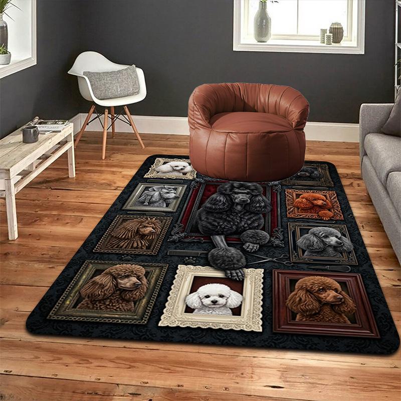 Poodle Portrait Gallery Pattern Rug Floor Mat for Living Room or Bedroom Soft and Comfortable Carpet a Gift for Birthday and Holiday.