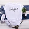 Summer Round Neck Letter Blessed Printed Top Fashionable Casual Short Sleeved Women's Pure Cotton T-shirts