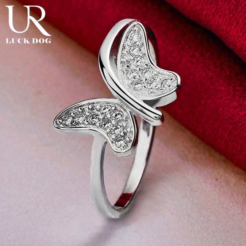 925 Sterling Silver Butterfly AAA Zirkonový prsten Módní svatební šperky