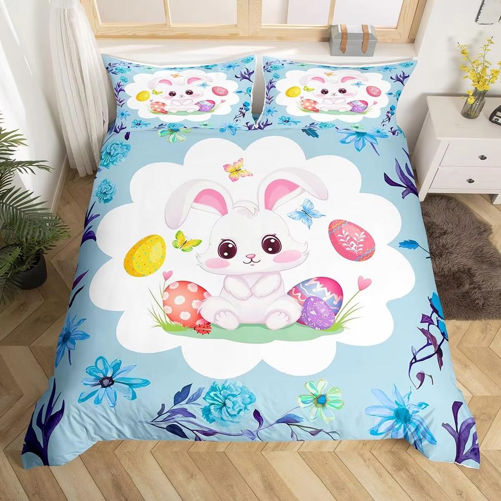 Velikonoční dekorace Králík Povlak na přikrývku Barevné květy Sada povlečení Dívky Dětský pokoj Kawaii dekorace Velikonoční dárky Povlak na přikrývku 2/3 ks