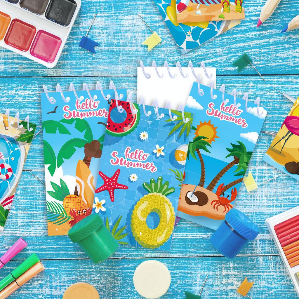 8pcs Summer Beach Spiral Pocket Notebook Vertical Flip Portable Notepad Party Favor Pool Event Stationery Memo Pad