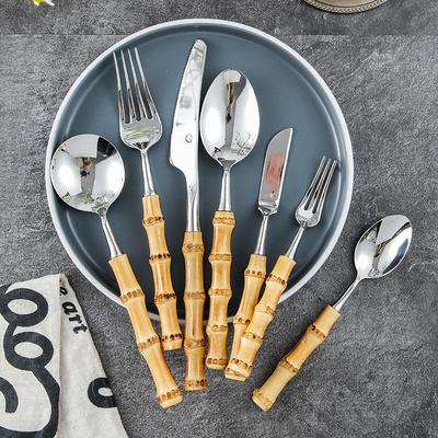 Servierlöffel Gabel mit langem Griff Edelstahl Gold Silber Bambus Holz Salat Spork Dessert Salatlöffel Geschirrset Küche
