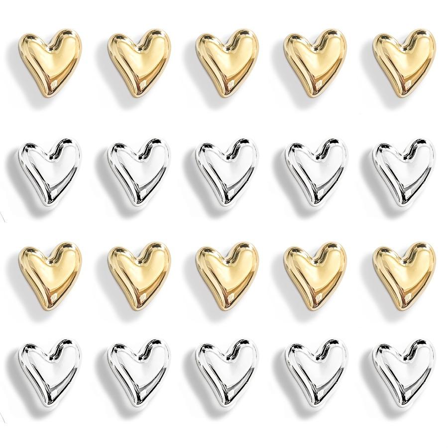20 Cute Heart-shaped Decorative Magnets, Golden and Silvery Refrigerator Magnets, Small Home Kitchen Magnet Set for Decorating Office Whiteboards