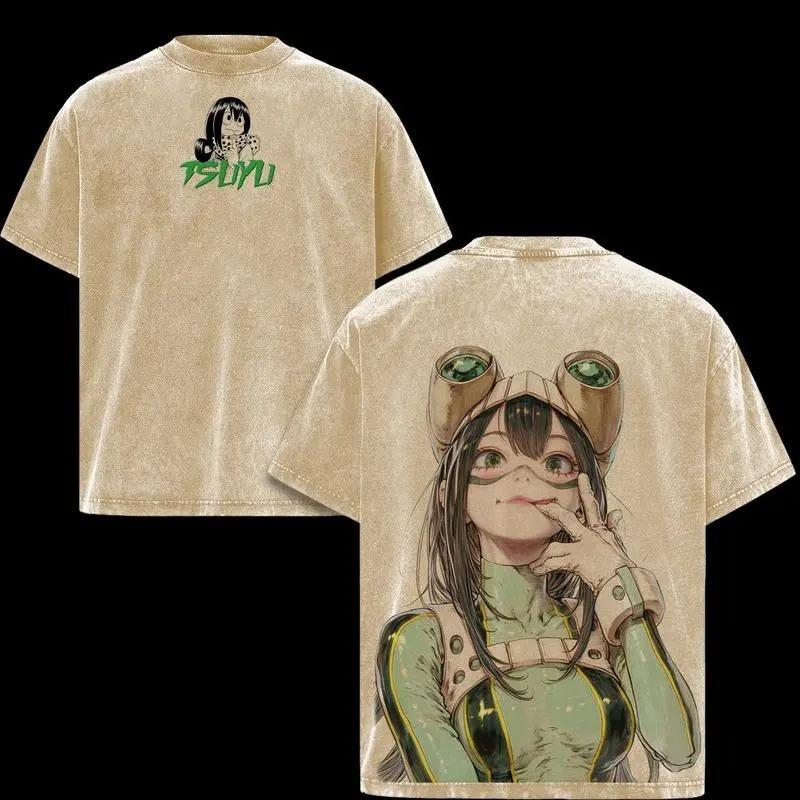 Anime My Hero Academia Asui Tsuyu Graphic T Shirt Men Women Clothing Casual Oversized Tshirt Washed Cotton Tee Harajuku T-shirt