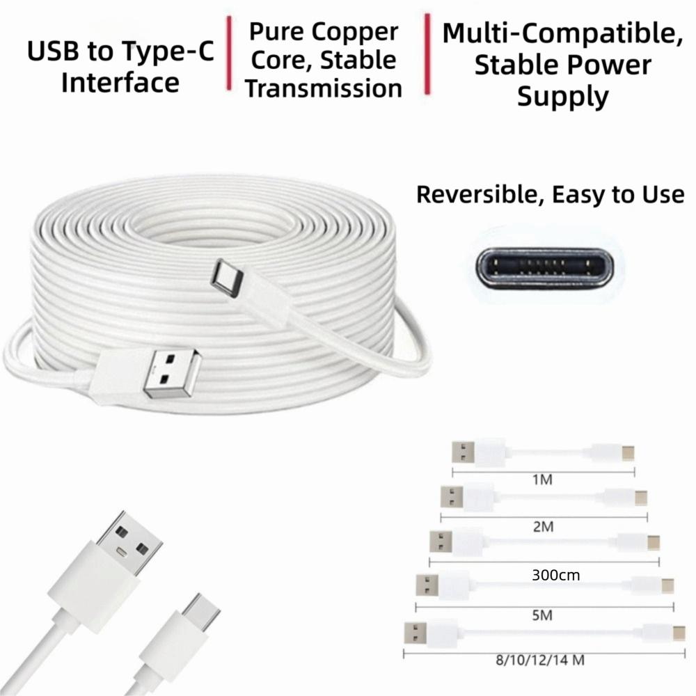 USB To Type-C Monitoring Device Charging Cable 1m 2m 5m 8m 10m 12m 14m Pure Copper Core Data Cable Extension Charging