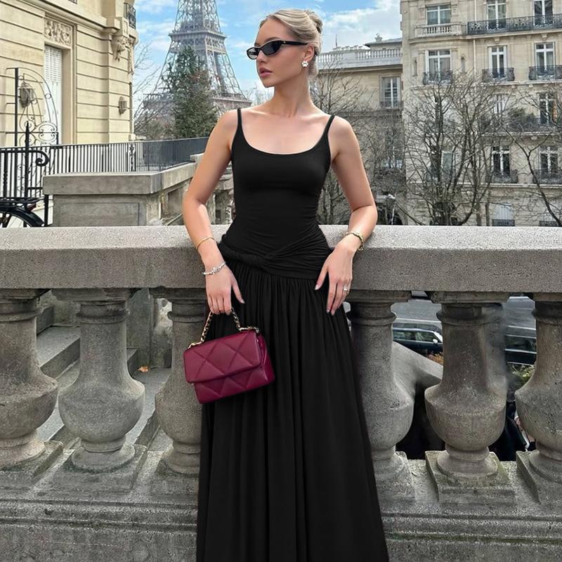 Wholesale summer new European and American women's clothing French elegant wind sleeveless waist slim sexy suspender dress