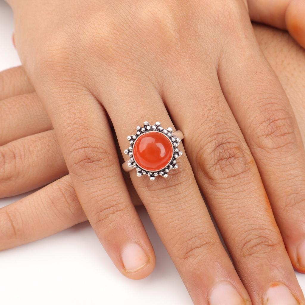 Natural Carnelian Gemstone 925 Sterling Silver Jewelry Handmade Beautiful Ring RR-7-32