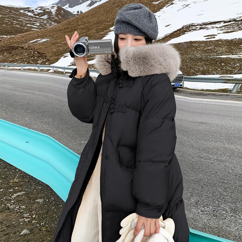 

Пуховик женский средней длины новый популярный модный корейский дизайн Feeling Winter Thick выше колена XL чёрный