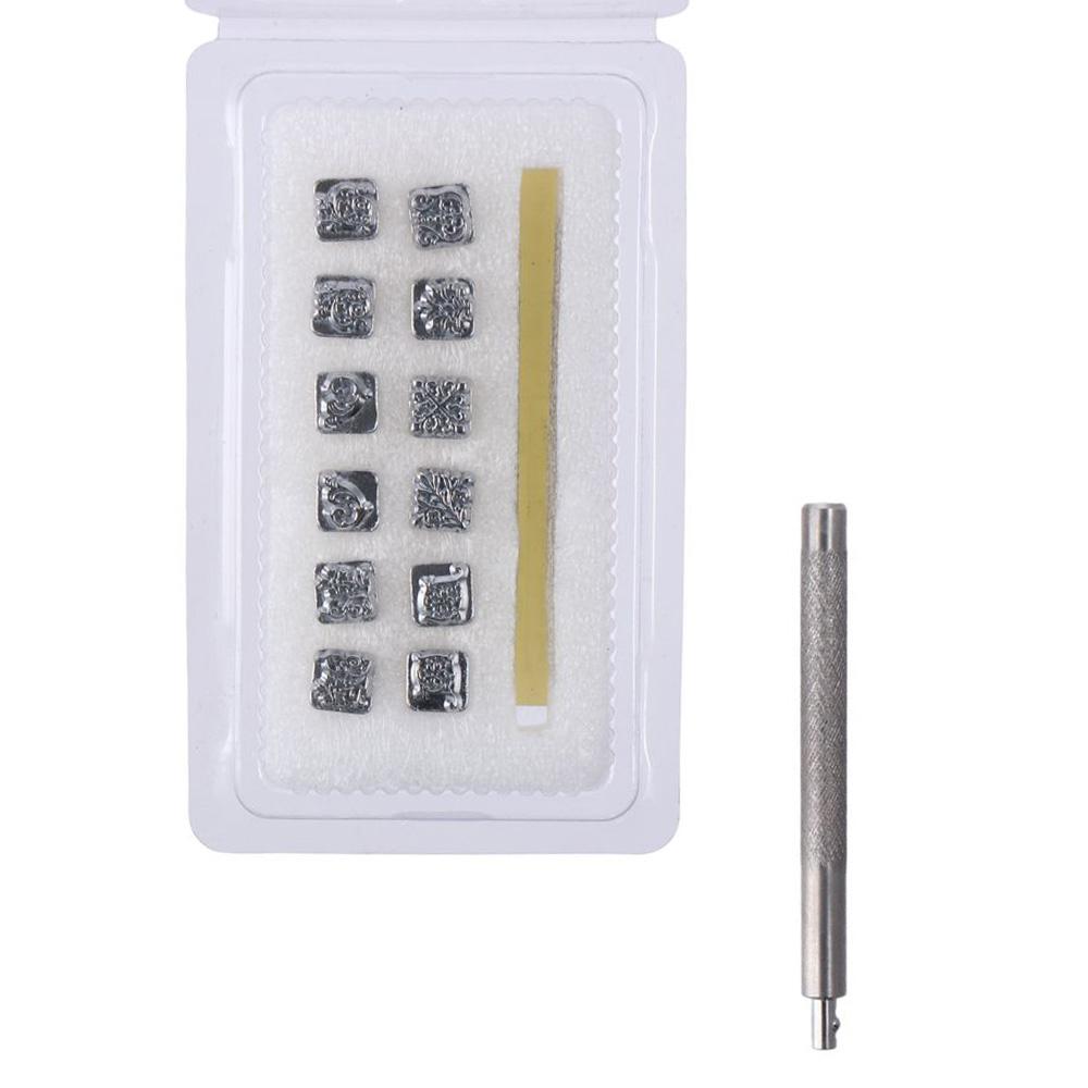 

Tang Grass Shape Leather Stamping Tools 12 Patterns Metal Leather Craft Stamps Silver 10MM Stamp Tools Leather Craft