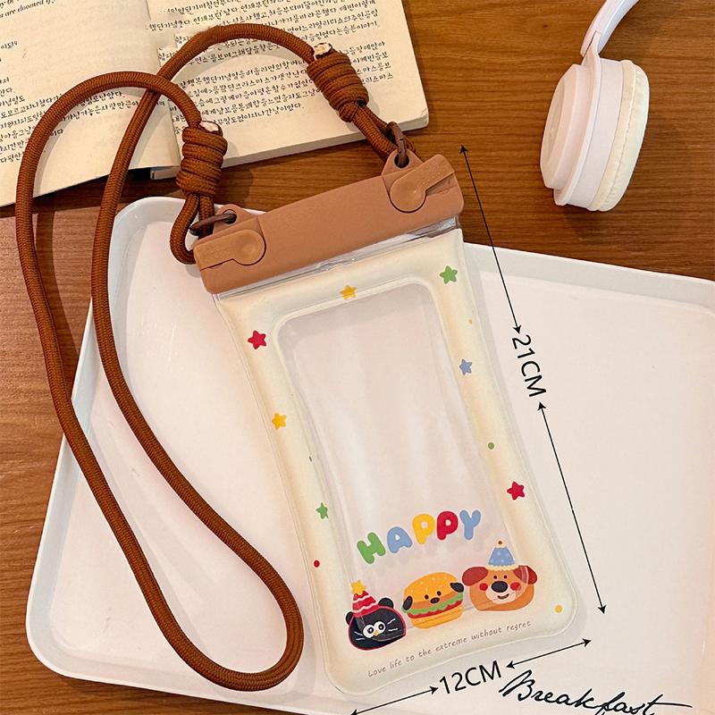 

Cute Cartoon Waterproof Phone Pouch Anti Sinking Air Waterproof Phone Bag Swimming Drifting Clear Touchable Lanyard