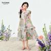 Vestido Princesa Taoding para Meninas em Algodão Puro com Mangas Bufantes Tie-dye