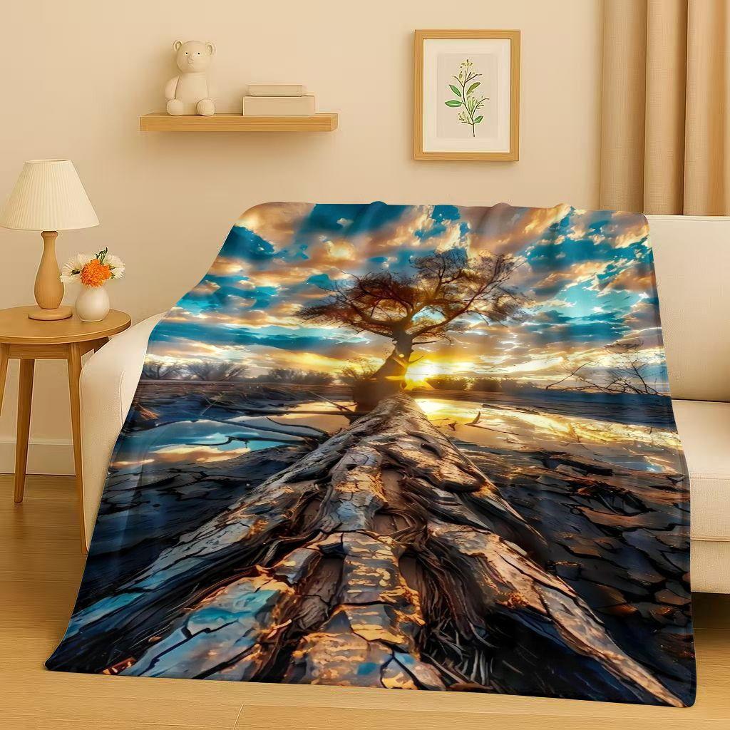 3D Beautiful Natural Scenery Sea Sky Tree Flannel Blanket,Ultra Soft Warm Plush Throw for Home Bedroom Bed Sofa Cover Kids Gift