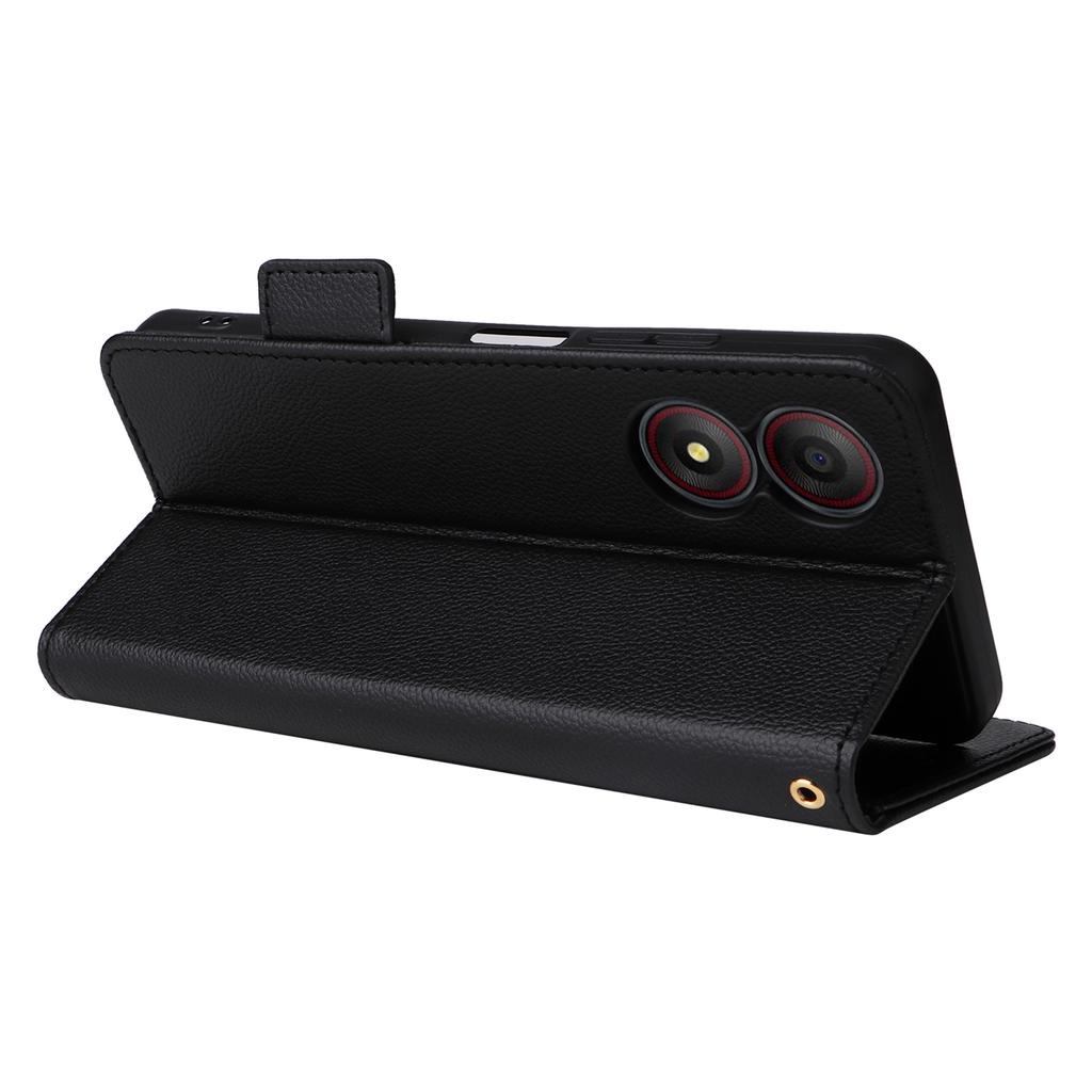 For ZTE Blade A34 Phone Case Leather Litchi Texture Cover with Magnetic Closure