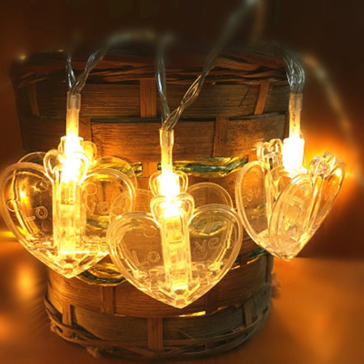 USB-Powered LED Photo Clip String Lights: Heart & Star Design for Colorful Decoration Battery 1.5m 10 lights