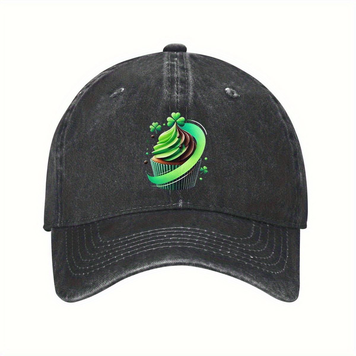 

St Patricks Day Shamrock Cupcake Baseball Cap Polyester Casual Adjustable Unisex Outdoor Hat One Size