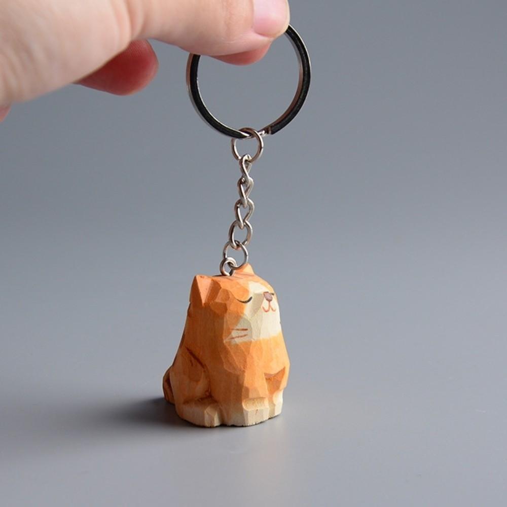 Creative Wooden Carving Cat Keychain Handmade Siamese Cat Keyring Hanging Accessory