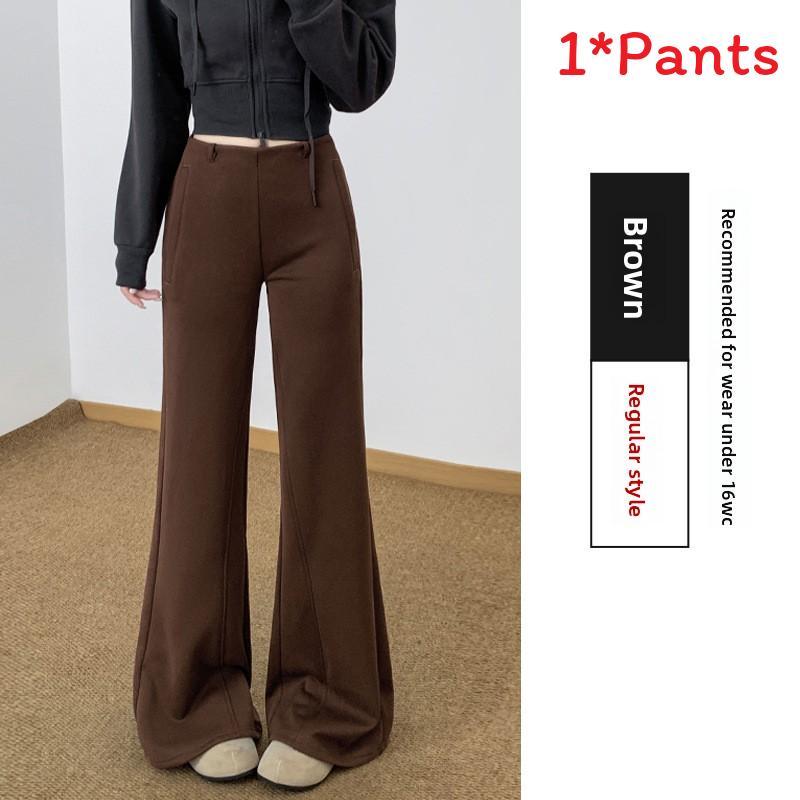 Flared Pants For Women With Plush Fleece Material Casual Long Trousers For Spring