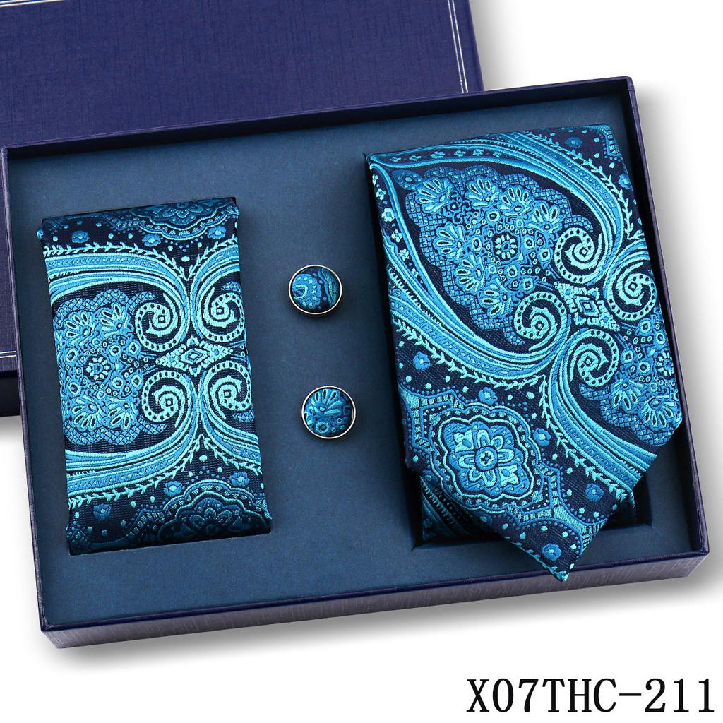 Tie Square Cufflinks 3-Piece Suit Retro Striped Hand Tie High-End Gift Box Set