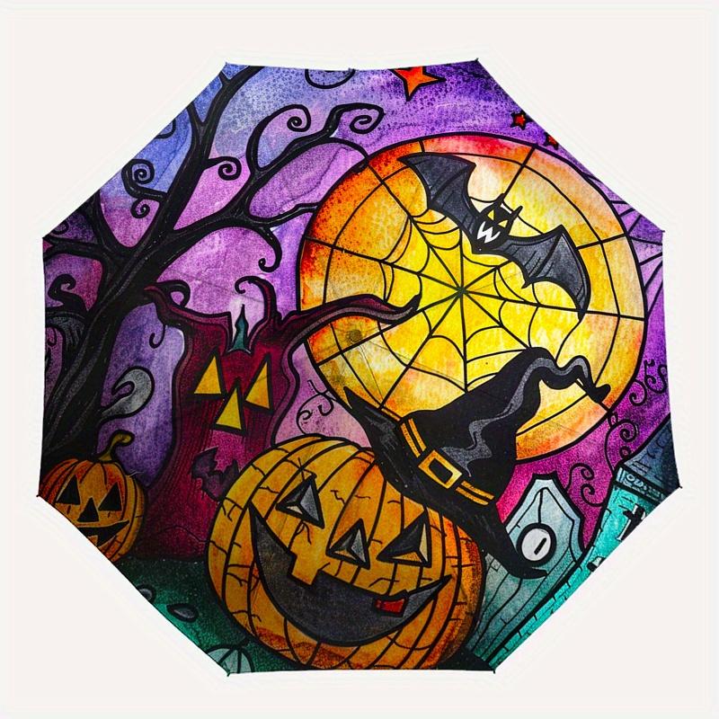 Halloween Moonlight Scene Stained Window Decal for Kids Room DecorUmbrella, Portable 3-Fold Compact Umbrella,Christmas Gift ES602