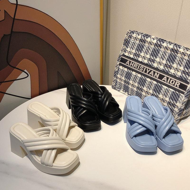 2025 Sommer neu Koreanische Version Modedesign Kreuzriemen High Heel Open Toe Coole Slipper Damen Dicke Ferse Wasserdicht Plateau Ein-Wort Pantoletten