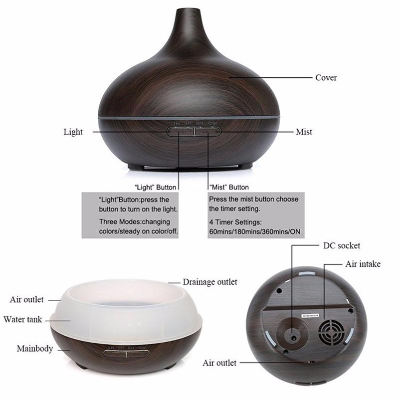 300 ml Ev Hava Nemlendirici Uçucu Yağ Difüzörü Aromaterapi Elektrikli AROMA YAYICI Led Işık Ultrasonik Mist Maker Arıtma